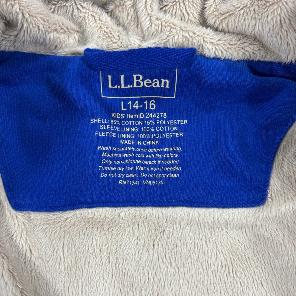 L.L. Bean Sherpa Lined Hoodie Kids L 14-16 Blue Full Zip Fleece Jacket - Picture 9 of 10